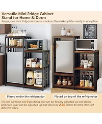 gaomon Tier Adjustable Mini Fridge Stand with Storage Shelf, Heavy Duty Kitchen Rack with 3 Power Outlets And Air Switch, Microwave and Coffee Bar