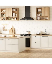 gaomon Fluted Medicine Cabinet, Modern Wall Mounted Bathroom Cabinet Over Toilet Storage with Open Partition & Faux Marble Top