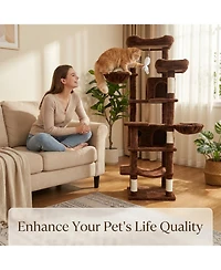 Zeus and Ruta 68 Inch Tall Multi Level Green Cat Tree with Hammocks Hanging Basket Cat Cave Removeable Cushion Scratching Posts