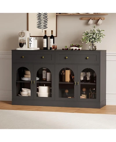 gaomon Sideboard Buffet Cabinet with 4 Acrylic Doors, Modern Farmhouse Storage 2 Drawers, Wooden Coffee Bar for Kitchen, Living