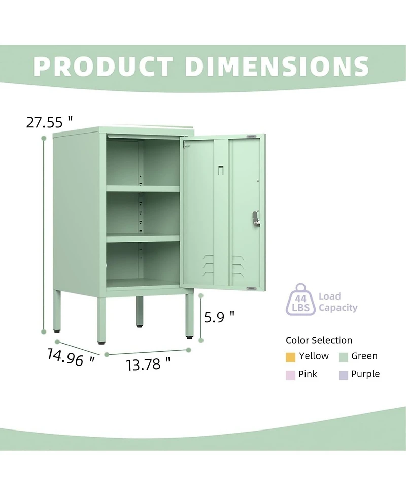 gaomon lockable metal nightstand with 2 adjustable shelves, modern side table storage cabinet and door for bedroom or living room.