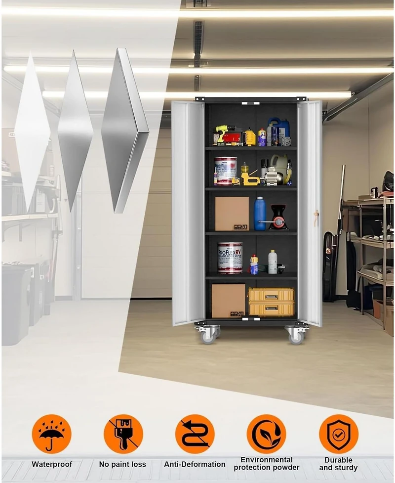 gaomon Metal Storage Cabinet 72" H with Wheels, Steel Tool Cabinet with Lock and 4 Adjustable Shelves and Lockable Rolling,Storage Organization