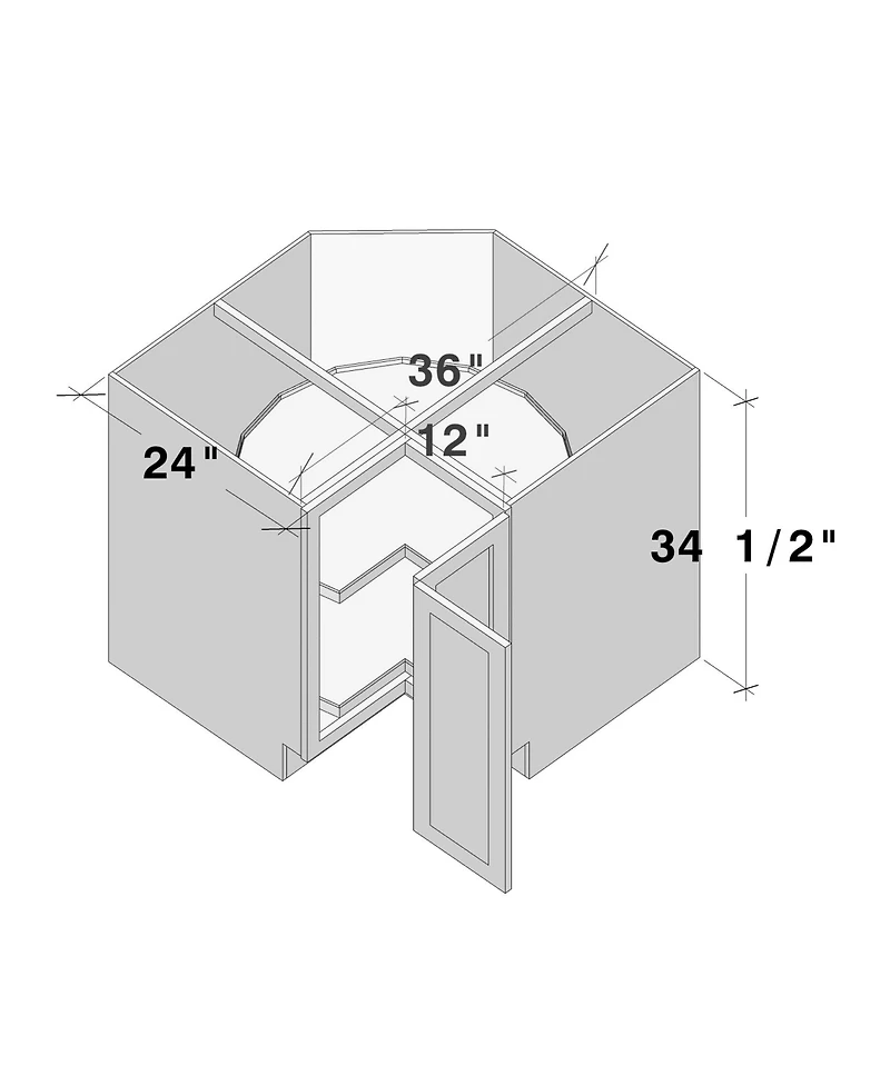 Boyel Living W36" Dove Lazy Susan Corner Base Cabinet with Full Overlay Hdf Doors and Dovetail Drawer