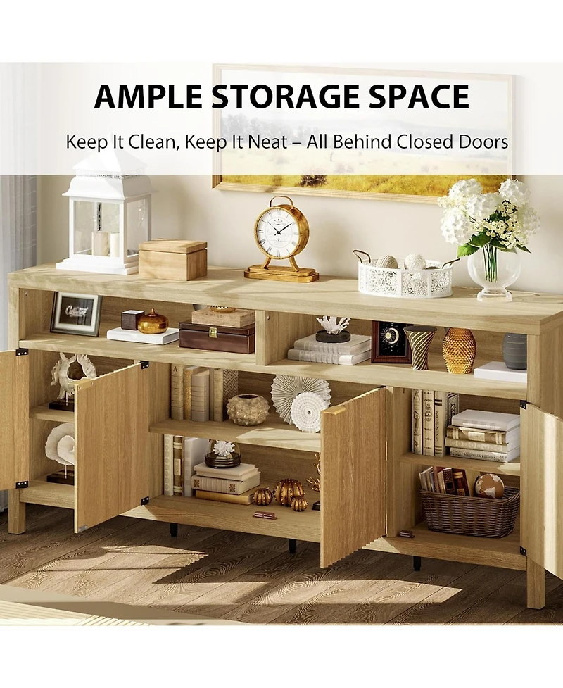 gaomon Fluted Storage Cabinet 65.8" Adjustable 3-Tier, Modren Entryway Organizer with Fluted Doors and Gold Handle, Waterproof Design for Kitchen