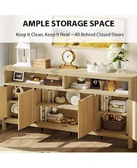 gaomon Fluted Storage Cabinet 65.8" Adjustable 3-Tier, Modren Entryway Organizer with Fluted Doors and Gold Handle, Waterproof Design for Kitchen