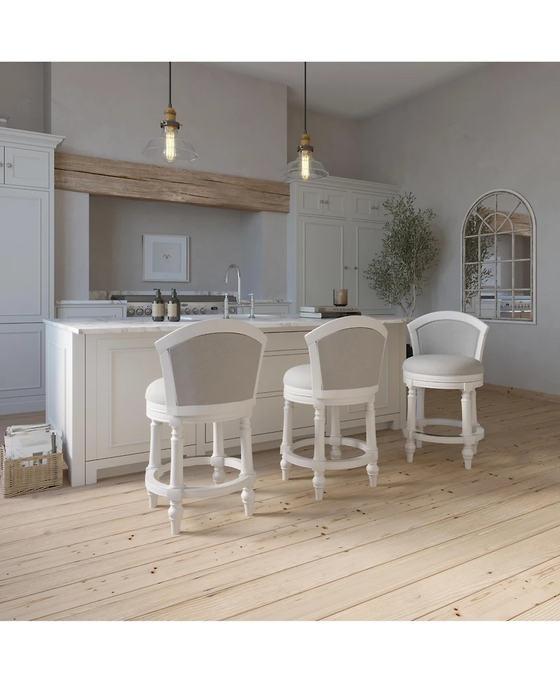 Boyel Living Wood Swivel Bar Stool with Upholstered Seat and Back, Farmhouse Turned Leg Counter Chair Rustic Bar Stool