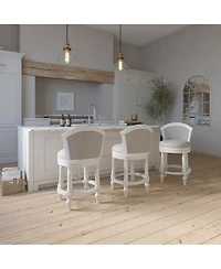 Boyel Living Wood Swivel Bar Stool with Upholstered Seat and Back, Farmhouse Turned Leg Counter Chair Rustic Bar Stool