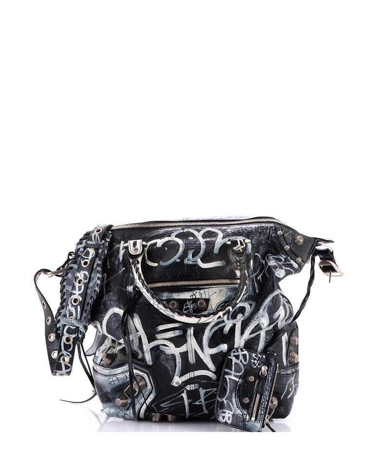 Pre-Owned Balenciaga Medium Le Cagole Graffiti Men Tote Leather