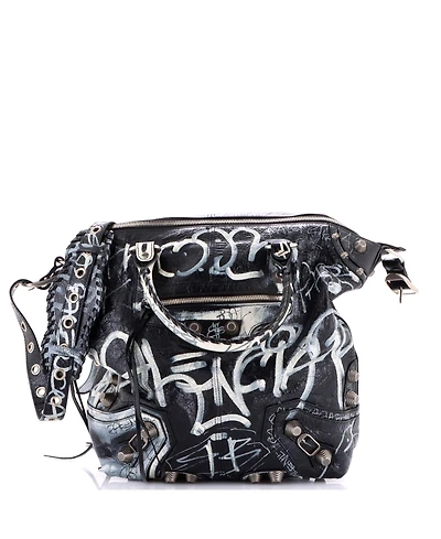 Pre-Owned Balenciaga Medium Le Cagole Graffiti Men Tote Leather