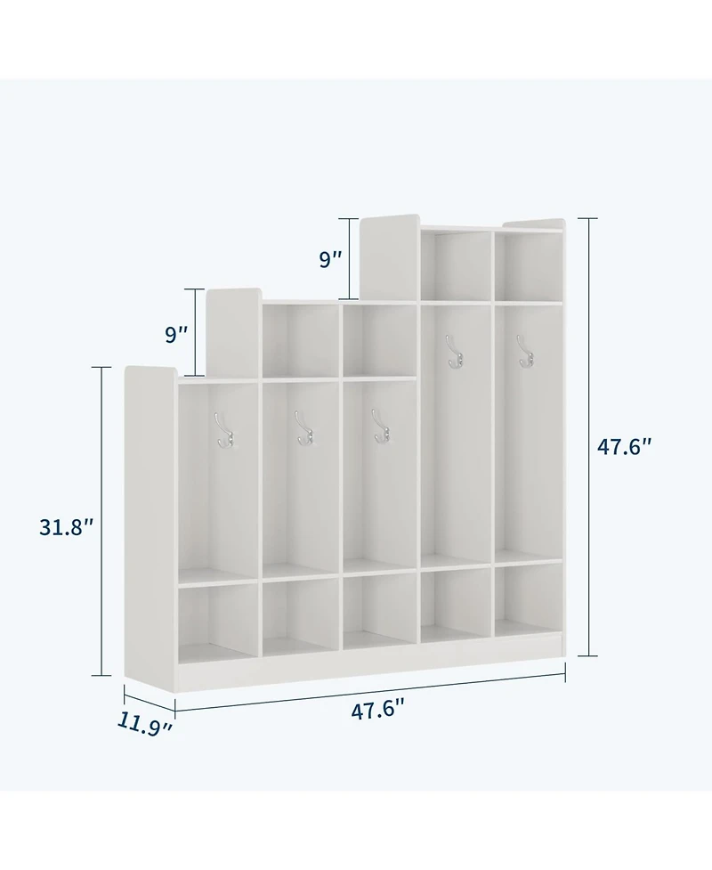 gaomon 5-Section Classroom Coat Locker with 9 Cubbies, Daycare Cubby Storage Organizer with 10 Hooks for Home, School, Nursery, Kindergarten