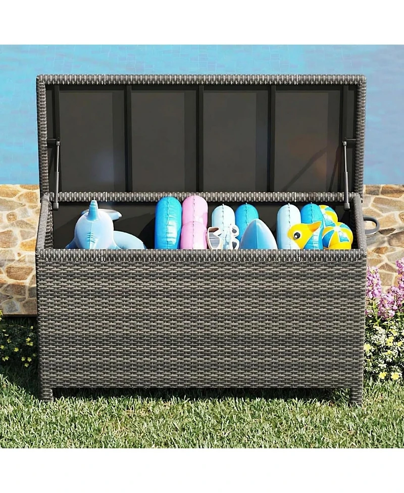 gaomon Wicker Deck Box, 125 Gallon All-Weather Outdoor Storage Box, Rattan Storage Bin for Patio Furniture, Outdoor Cushions
