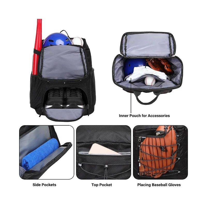 Hikeen Unisex Lightweight Baseball Backpack with Shoe Compartment