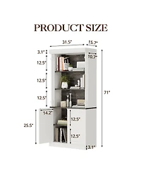 gaomon Tall Storage Bookcase with 3-Tier Open Shelves and Double Door,4 Adjustable Lights