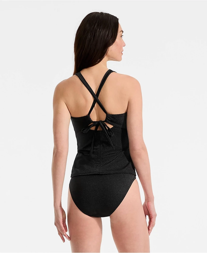 Lands' End Women's Shine Ribbed Tankini Top and High Waisted Bottom Swimsuit Set