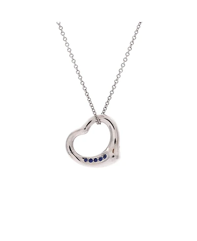 Pre-Owned Tiffany & Co Elsa Peretti Open Heart 5 Sapphires Pendant Necklace