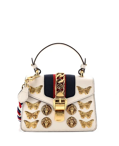 Pre-Owned Gucci Mini Sylvie Top Handle Bag Embellished Leather