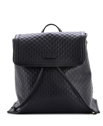 Pre-Owned Gucci Medium Drawstring Flap Backpack Microguccissima Leather