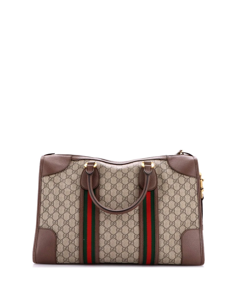 Pre-Owned Gucci Medium Neo Vintage Web Duffle Bag Gg Coated Canvas with Leather