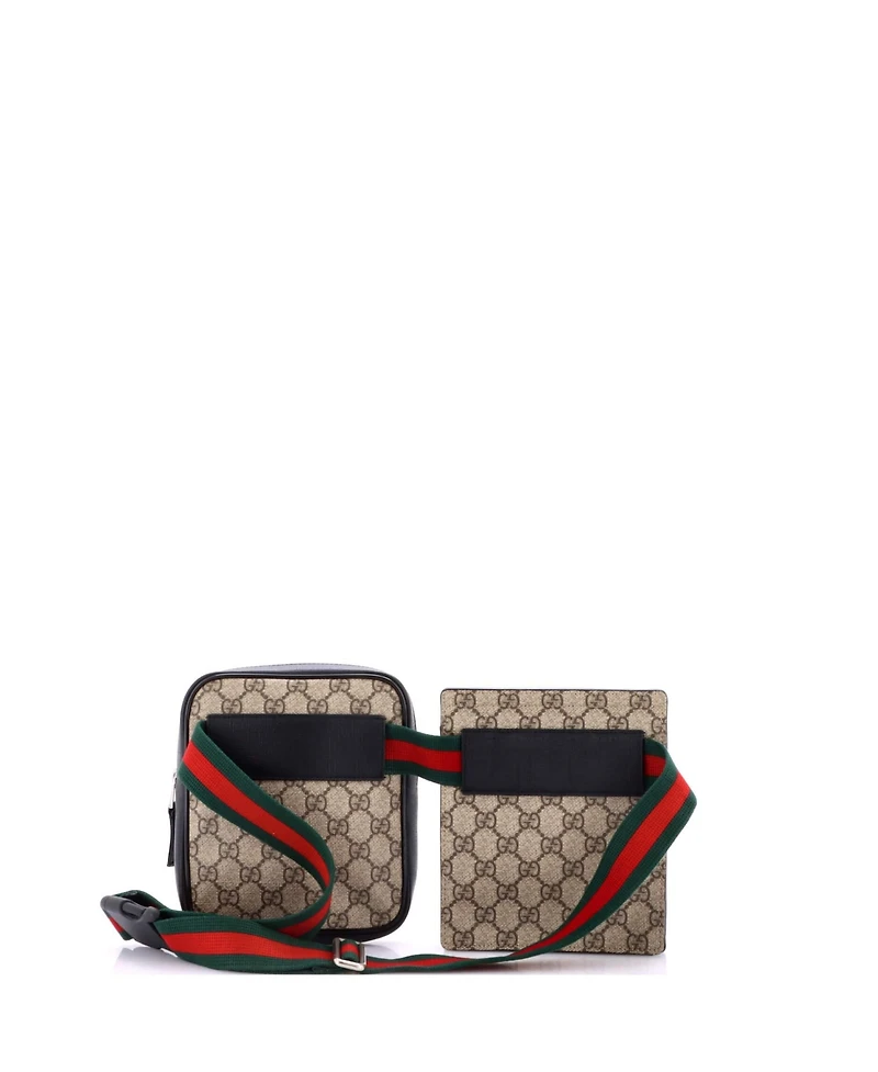 Pre-Owned Gucci Double Web Belt Bag Gg Coated Canvas with Leather