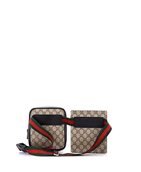 Pre-Owned Gucci Double Web Belt Bag Gg Coated Canvas with Leather