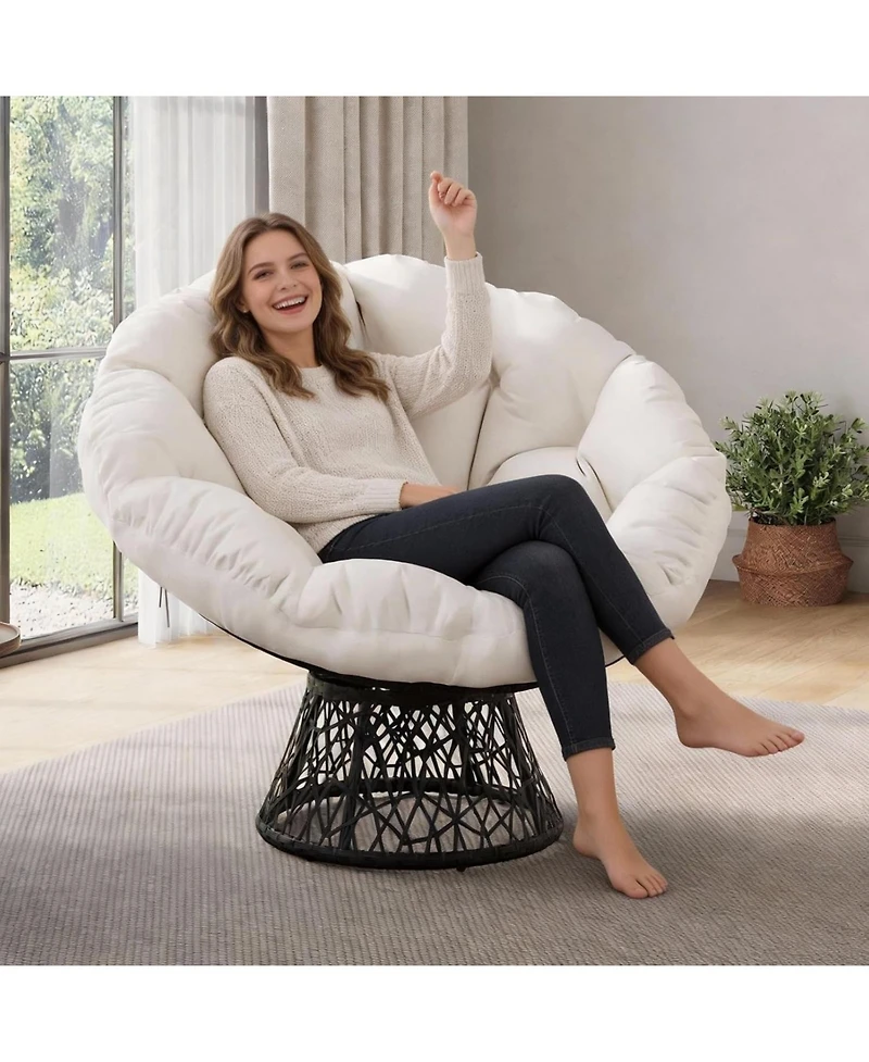 gaomon 37" Wicker Ergonomic Papasan Chair with Extra Thick Fabric Cushion and Steel Frame