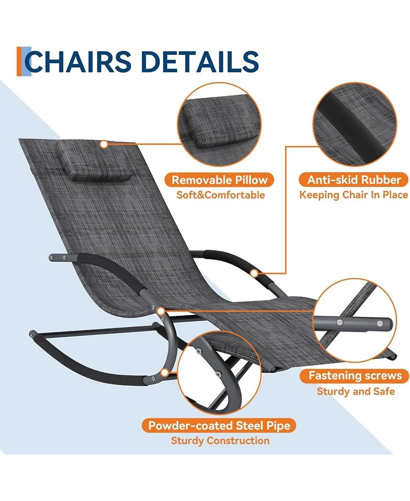 gaomon Outdoor Lounge Chair, Adjustable Patio Chaise Lounge with Pillow 2 Pcs, All-Weather Steel Frame and Breathable Mesh