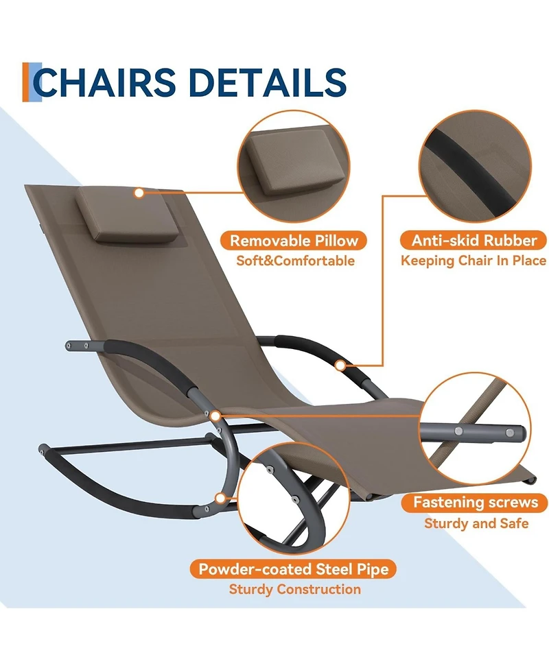 gaomon Outdoor Lounge Chairs, Set of 2 Adjustable Patio Chaise with Pillow, Steel Frame, Mesh