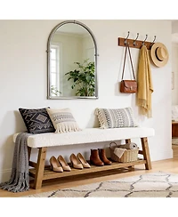 Tribesigns Upholstered Entryway Bench, 2-Tier Solid Wood Shoe Bench with Cushion and Storage, Modern End of Bed Seating