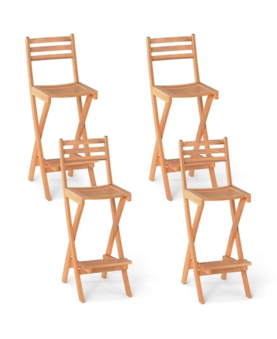 Gymax Outdoor Folding Bar Stools Set of 4 w/Backrest Footrest Wooden Barstools
