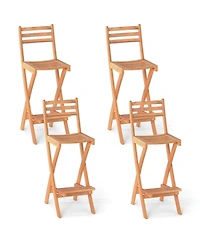 Gymax Outdoor Folding Bar Stools Set of 4 w/Backrest Footrest Wooden Barstools