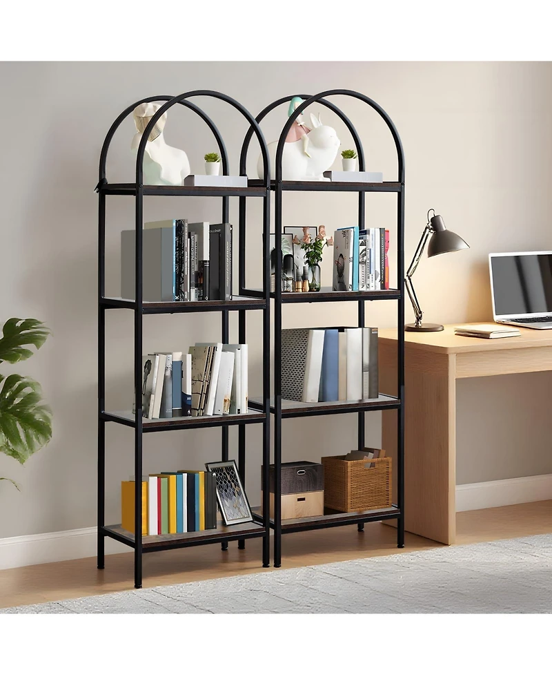 gaomon -Tier Modern Arched Bookshelf with Metal Frame
