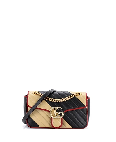 Pre-Owned Gucci Small Gg Marmont Flap Bag Diagonal Quilted Leather