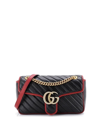 Pre-Owned Gucci Small Gg Marmont Flap Bag Diagonal Quilted Leather