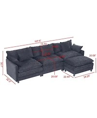 Boyel Living 108 Inch L Shaped Modern Modular Sectional Sofa with Ottoman Chenille Cloud Couch 4 Seat Deep Seat Pillow Top Arms