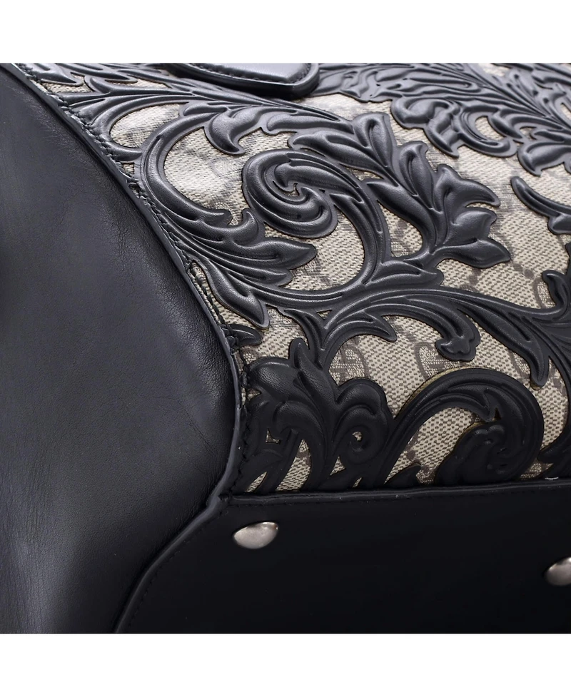 Pre-Owned Gucci Small Convertible Boston Bag Arabesque Gg Coated Canvas with Leather