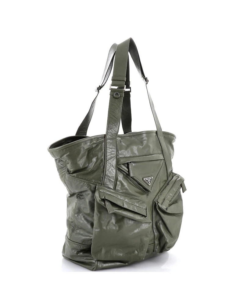 Pre-Owned Prada Tall Triple Front Pocket Tote Leather