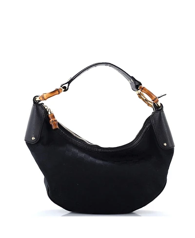 Pre-Owned Gucci Medium Bamboo Ring Half Moon Web Hobo Gg Canvas