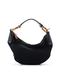 Pre-Owned Gucci Medium Bamboo Ring Half Moon Web Hobo Gg Canvas