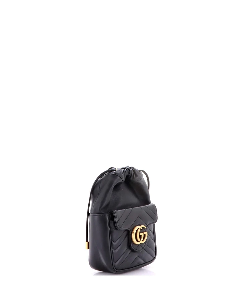 Pre-Owned Gucci Mini Gg Marmont Front Pocket Bucket Bag Matelasse Leather
