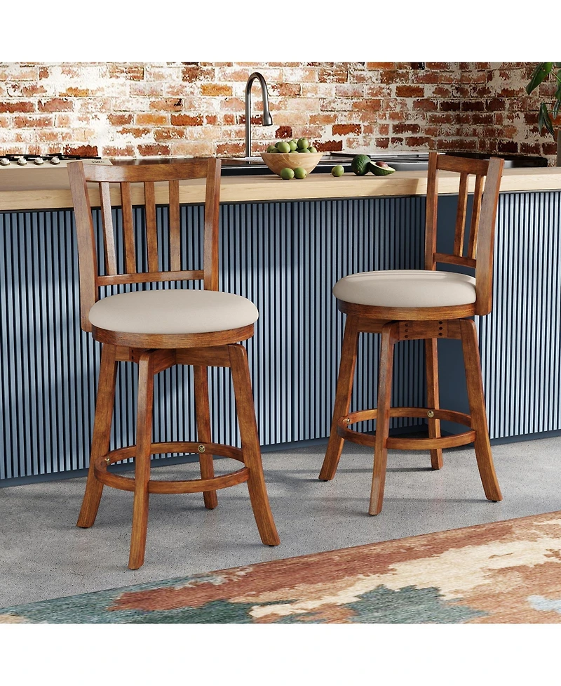 Gymax 25'' Swivel Counter Barstools Set of 4 w/Backrest and Upholstered Seat Footrest