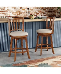 Gymax 25'' Swivel Counter Barstools Set of 4 w/Backrest and Upholstered Seat Footrest