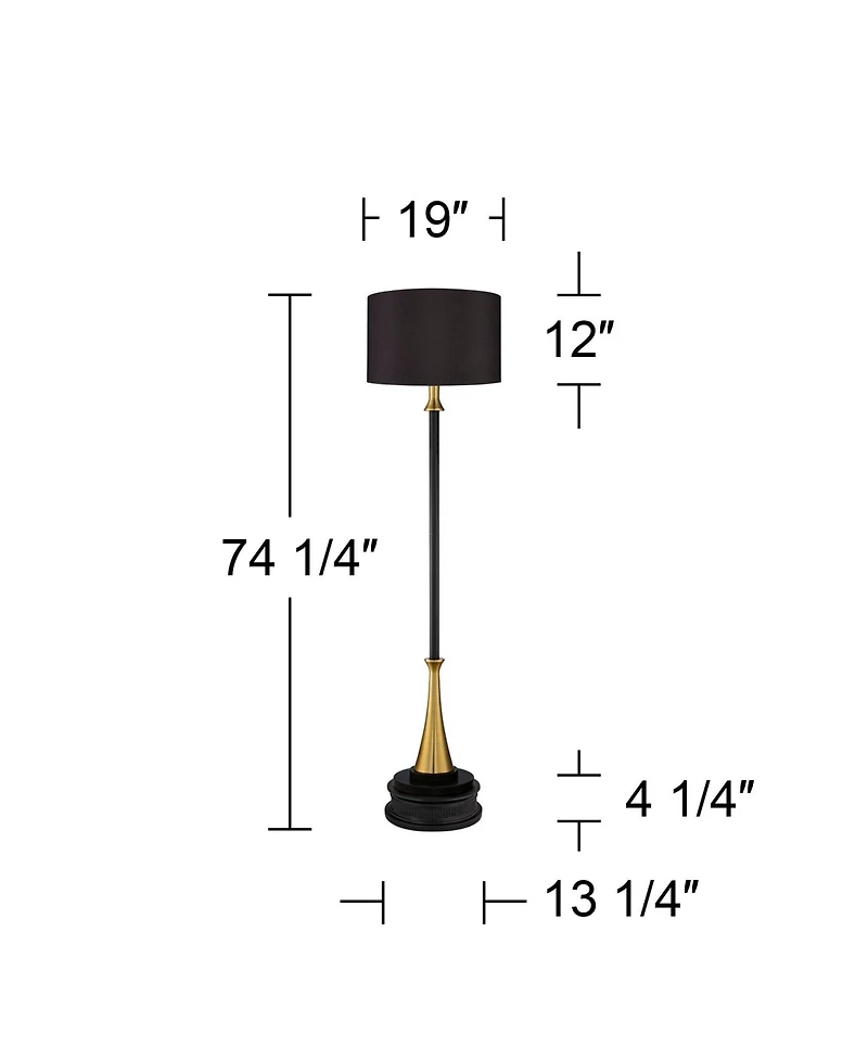 Possini Euro Design Burbank Mid Century Modern Art Deco 70" Tall Floor Lamp with Dimmer Round Riser Brass Drum Shade for Living Room