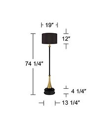 Possini Euro Design Burbank Mid Century Modern Art Deco 70" Tall Floor Lamp with Dimmer Round Riser Brass Drum Shade for Living Room