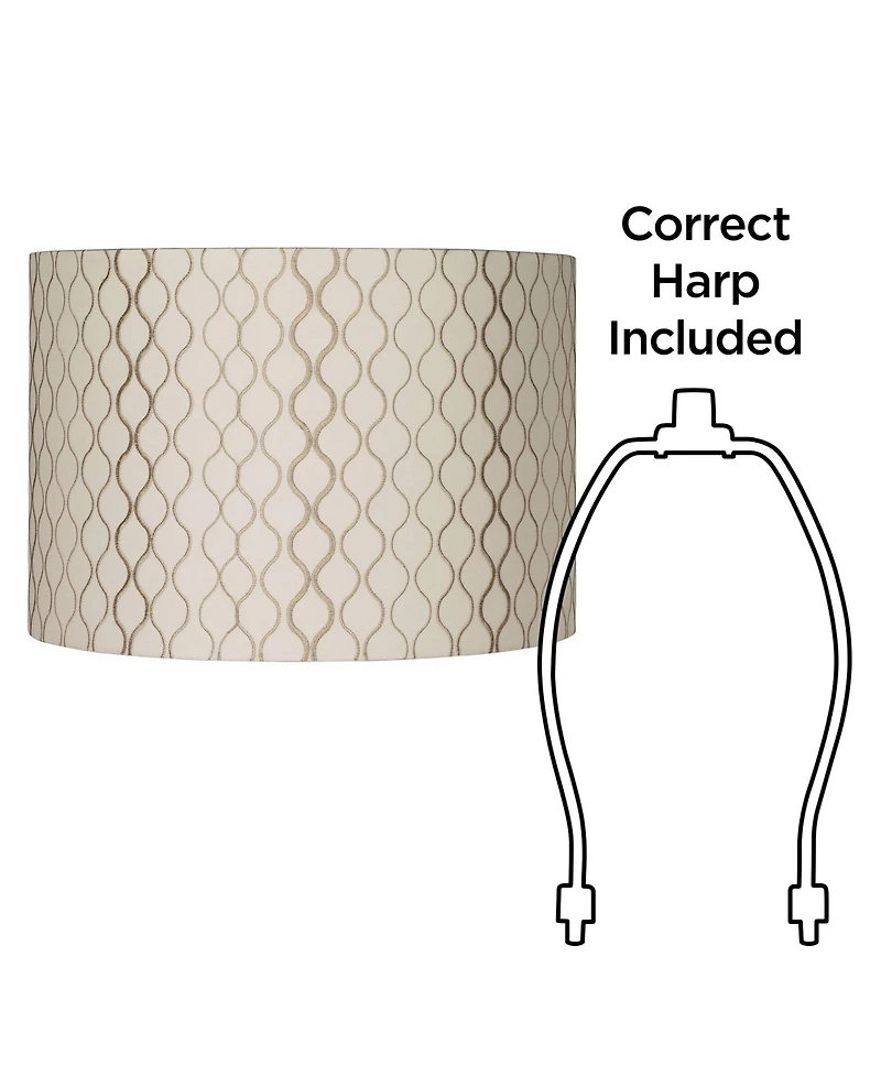 Springcrest Set of 2 Drum Lamp Shades Embroidered Medium 16" Top x 16" Bottom x 11" High Spider Harp and Finial Fitting