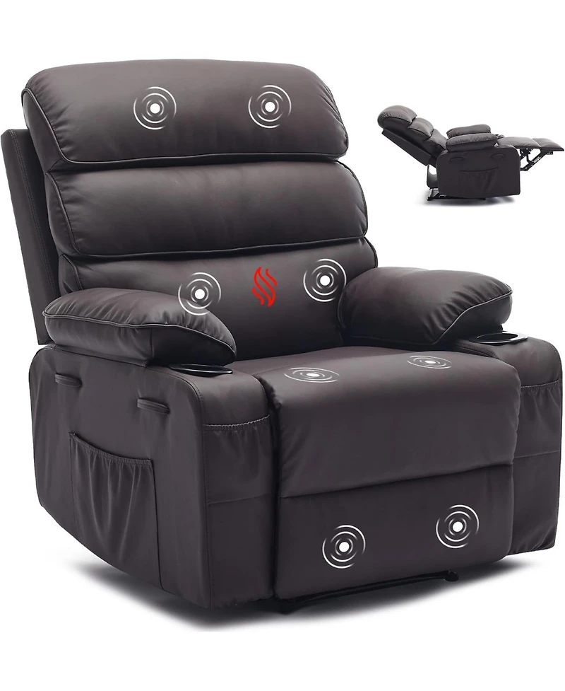 gaomon Pu Leather Recliner: Extra-wide manual recliner with massage, heat, and 1.5× plush arm/back support for ultimate living-room comfort.