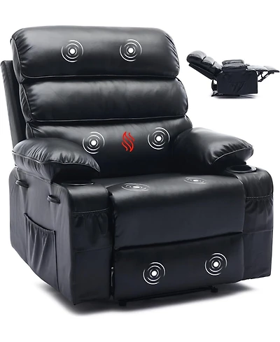 gaomon Pu Leather Recliner: Extra-wide manual recliner with massage, heat, and 1.5× plush arm/back support for ultimate living-room comfort.