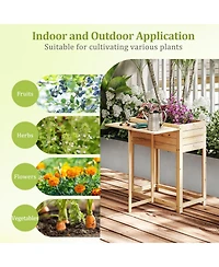 Sugift Wooden Raised Garden Bed with Legs and Foldable Side Table