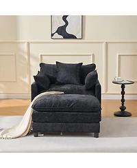 Boyel Living 39.4 Inch Modern Accent Chair with Ottoman Chenille Upholstered Club Room Reading