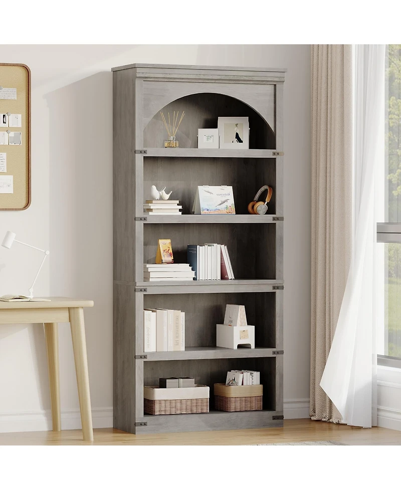 gaomon 68.7" Tall Farmhouse Arched 5-Tier Wooden Bookcase