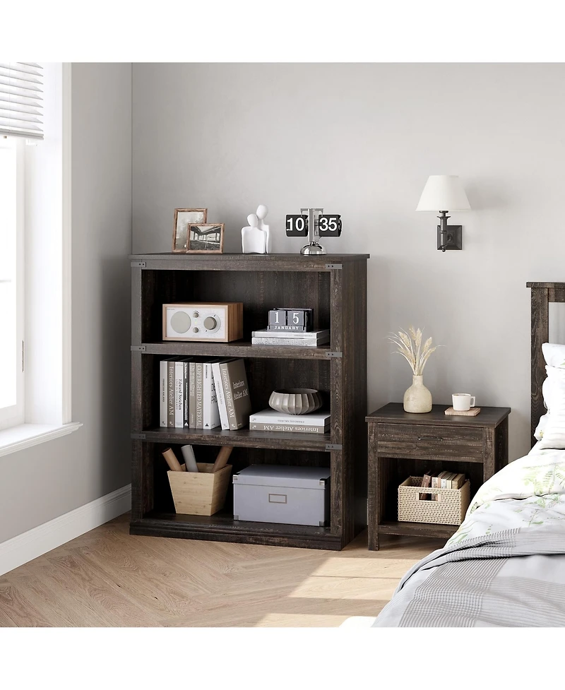 gaomon 40" Tall Farmhouse 3-Tier Wooden Bookcase, Modern Storage Bookshelf